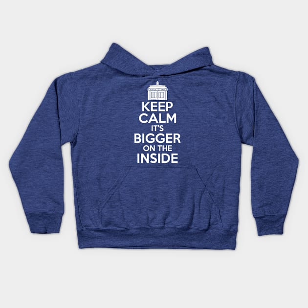 Keep calm its bigger on the inside Kids Hoodie by Bomdesignz